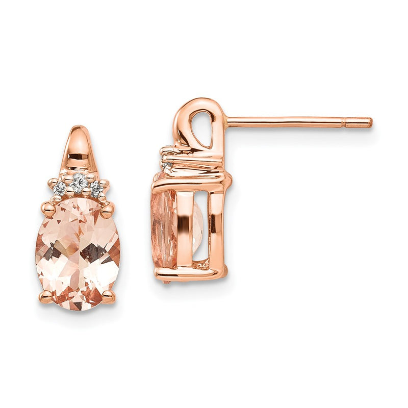 14K Rose Gold Morganite and Real Diamond Post Earrings