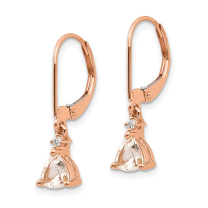 14k Rose Gold Trillion Morganite & Real Diamond Leverback Earrings