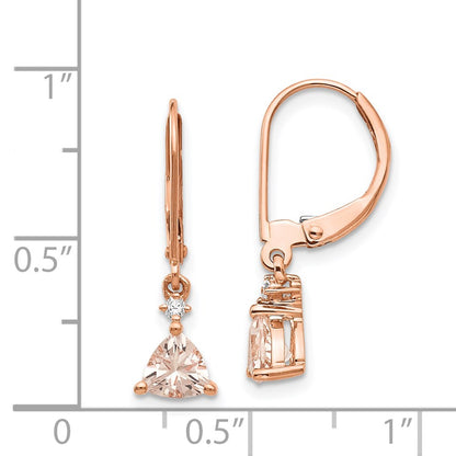 14k Rose Gold Trillion Morganite & Real Diamond Leverback Earrings