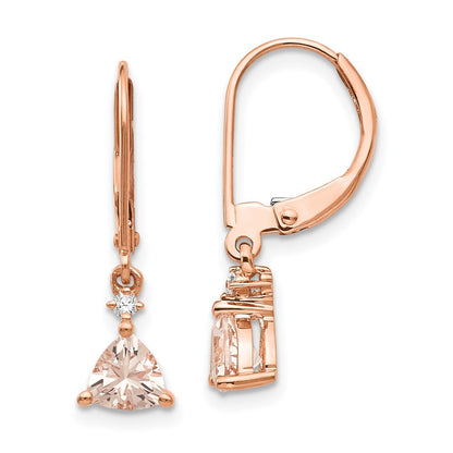14k Rose Gold Trillion Morganite & Real Diamond Leverback Earrings