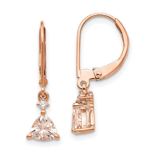 14k Rose Gold Trillion Morganite & Real Diamond Leverback Earrings