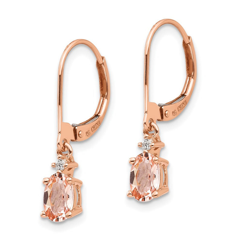 14k Rose Gold Oval Morganite & Real Diamond Leverback Earrings