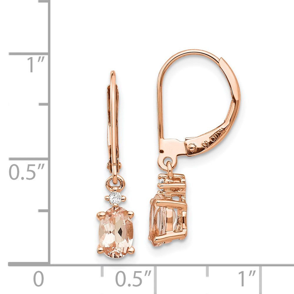 14k Rose Gold Oval Morganite & Real Diamond Leverback Earrings
