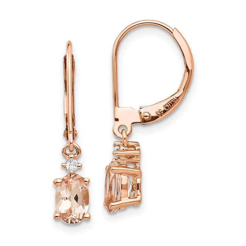 14k Rose Gold Oval Morganite & Real Diamond Leverback Earrings