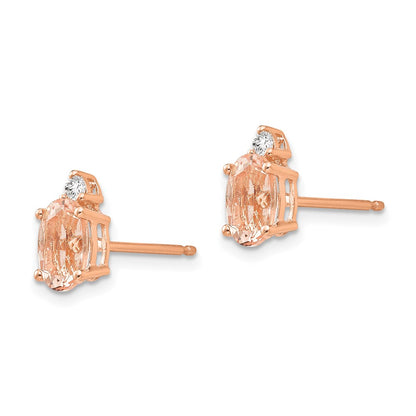 14k Rose Gold Oval Morganite & Real Diamond Post Earrings