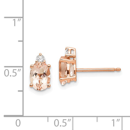 14k Rose Gold Oval Morganite & Real Diamond Post Earrings