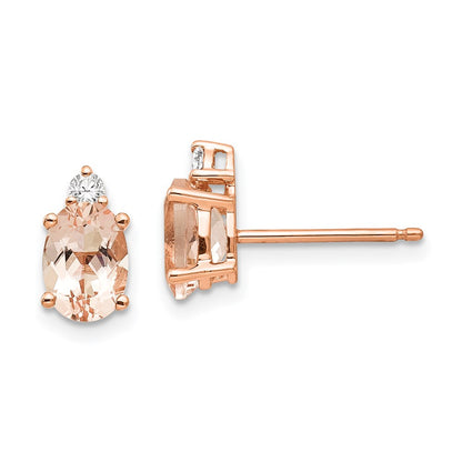 14k Rose Gold Oval Morganite & Real Diamond Post Earrings