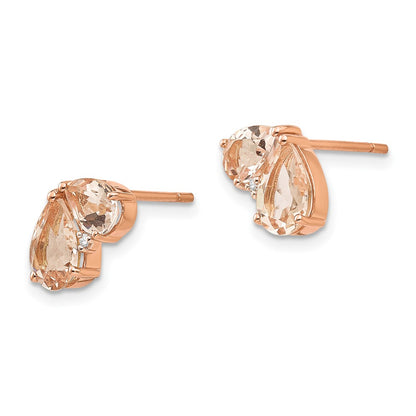 14K Rose Gold Morganite and Real Diamond Post Earrings