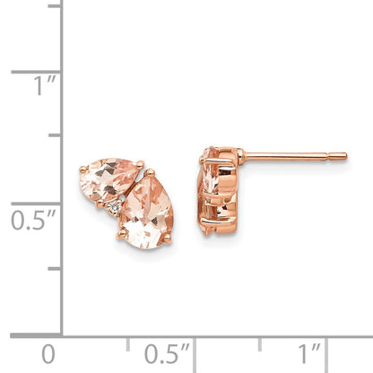 14K Rose Gold Morganite and Real Diamond Post Earrings