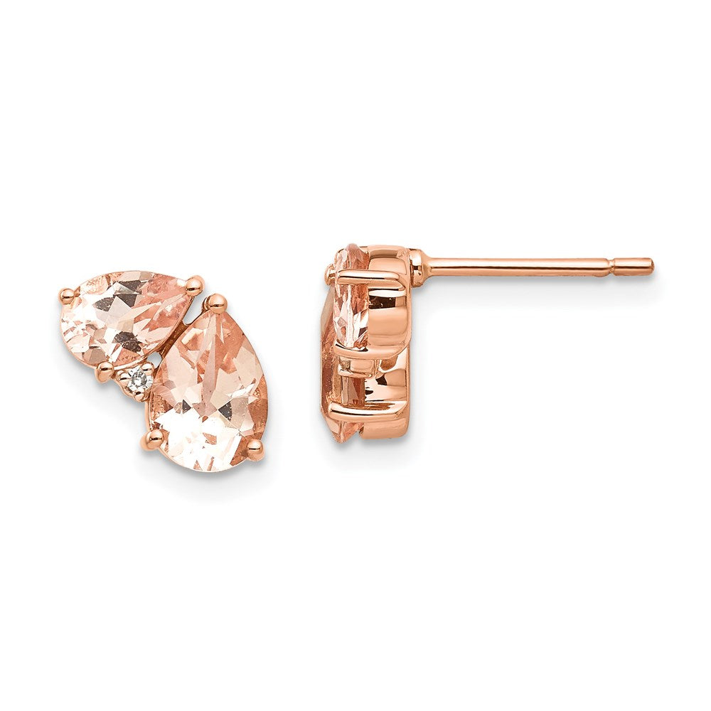 14K Rose Gold Morganite and Real Diamond Post Earrings