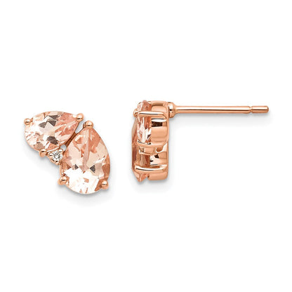 14K Rose Gold Morganite and Real Diamond Post Earrings