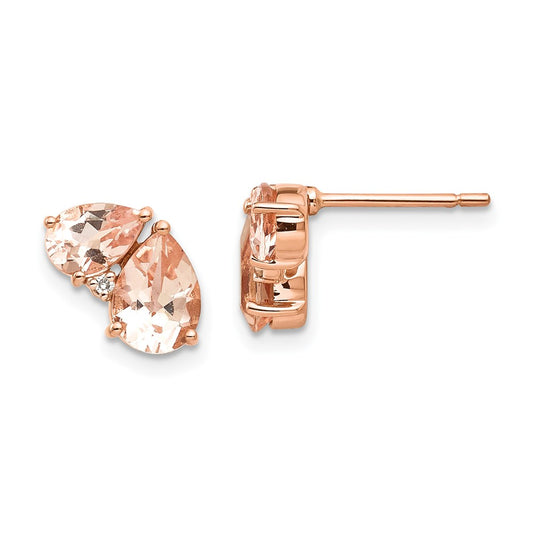 14K Rose Gold Morganite and Real Diamond Post Earrings