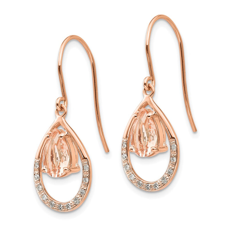 14K Rose Gold Morganite and Real Diamond Shepherd Hook Earrings
