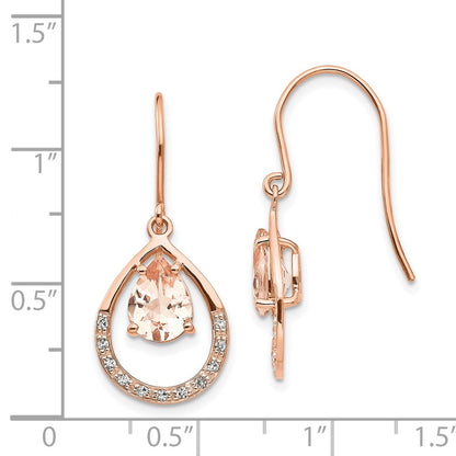 14K Rose Gold Morganite and Real Diamond Shepherd Hook Earrings