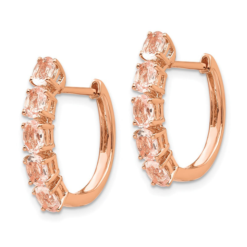 14k Rose Gold Oval Morganite Hinged Hoop Earrings