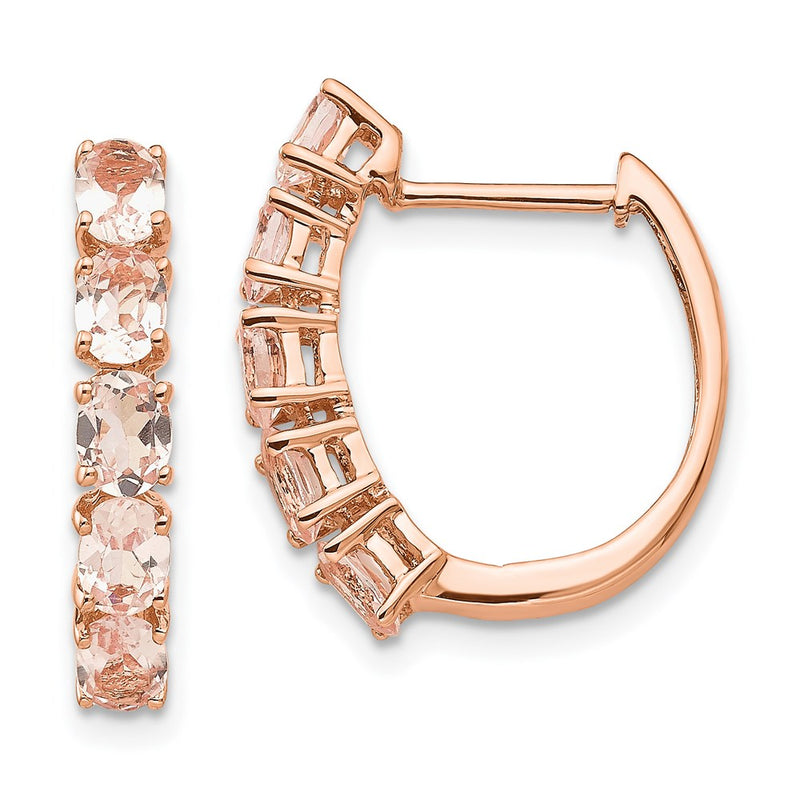 14k Rose Gold Oval Morganite Hinged Hoop Earrings