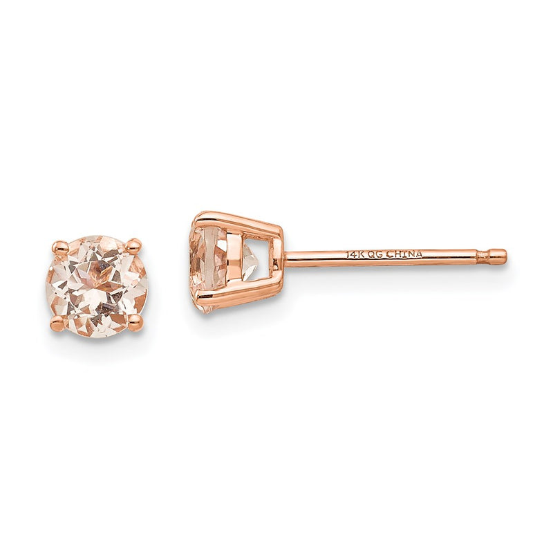 14k Rose Gold Round Morganite Post Earrings