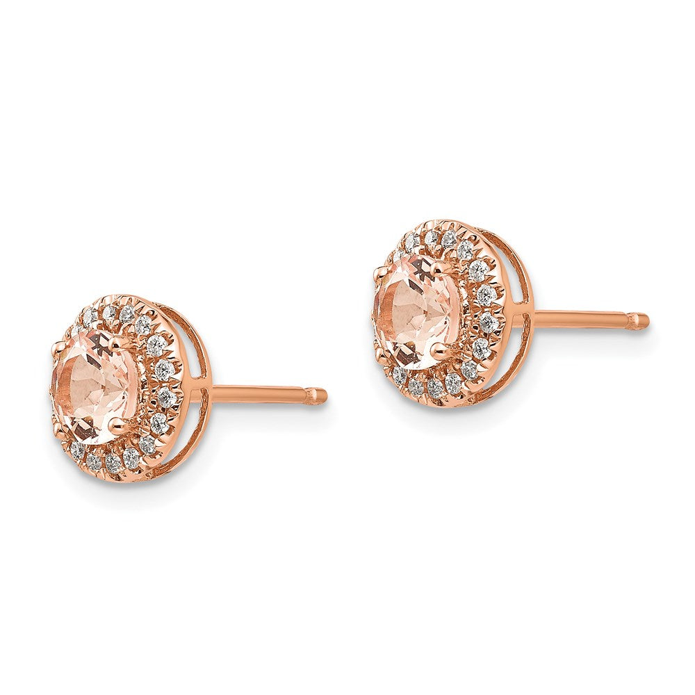 14k Rose Gold Round Morganite & Real Diamond Halo Earrings