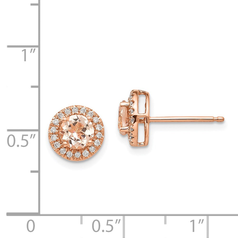 14k Rose Gold Round Morganite & Real Diamond Halo Earrings