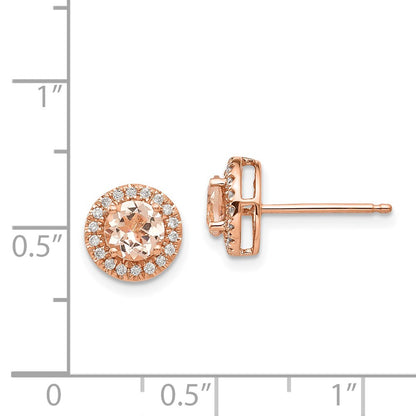 14k Rose Gold Round Morganite & Real Diamond Halo Earrings