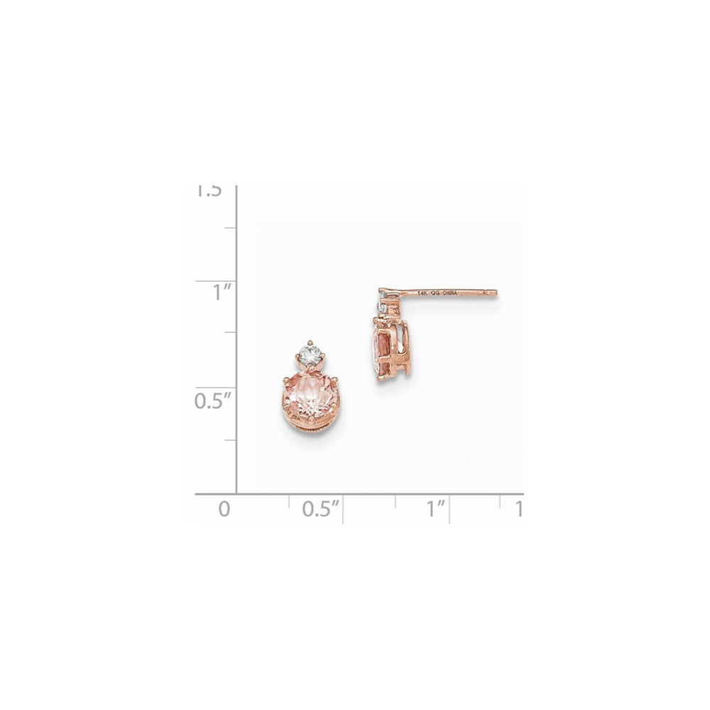 14k Rose Gold Round Morganite & Real Diamond Post Earrings