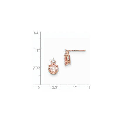 14k Rose Gold Round Morganite & Real Diamond Post Earrings