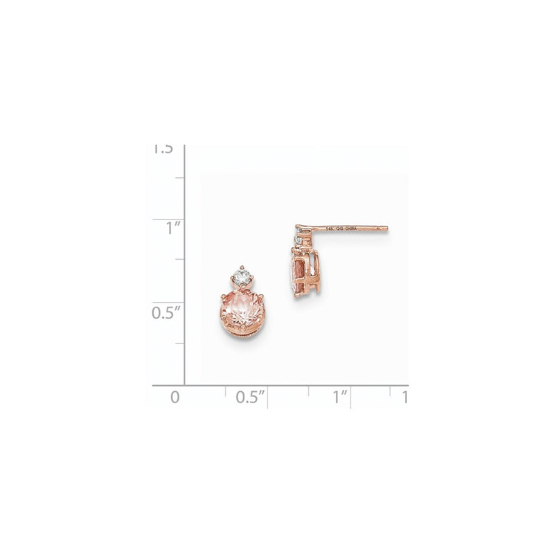 14k Rose Gold Round Morganite & Real Diamond Post Earrings