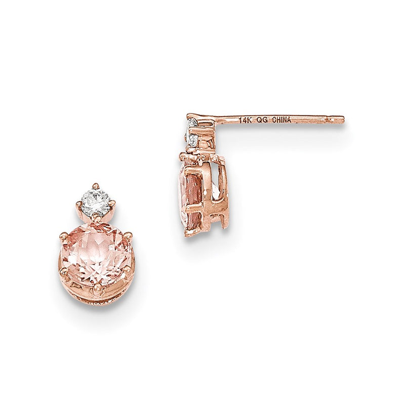 14k Rose Gold Round Morganite & Real Diamond Post Earrings