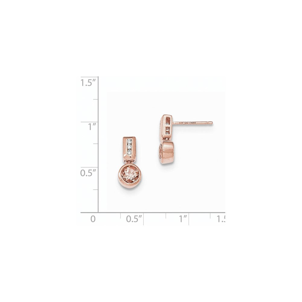 14k Rose Gold Round Morganite & Real Diamond Post Dangle Earrings