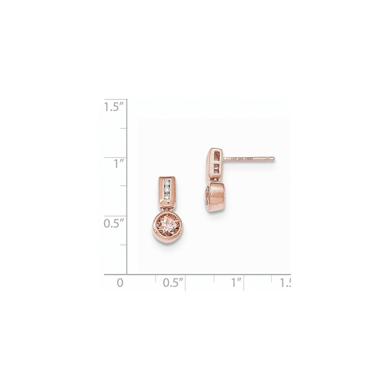 14k Rose Gold Round Morganite & Real Diamond Post Dangle Earrings