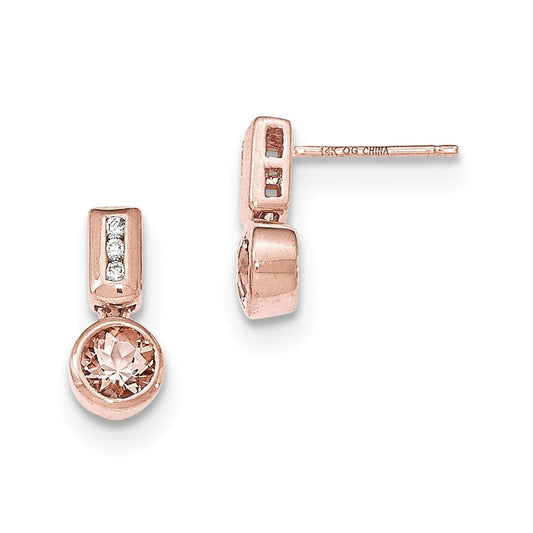 14k Rose Gold Round Morganite & Real Diamond Post Dangle Earrings
