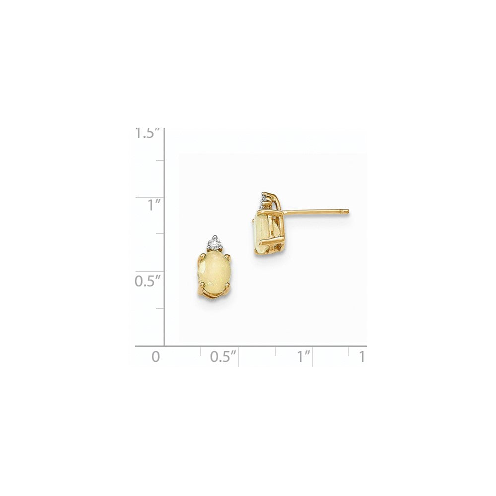 14k Yellow Gold Oval Australian Opal & Real Diamond Post Earrings