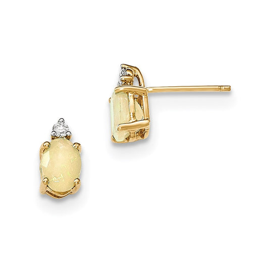 14k Yellow Gold Oval Australian Opal & Real Diamond Post Earrings