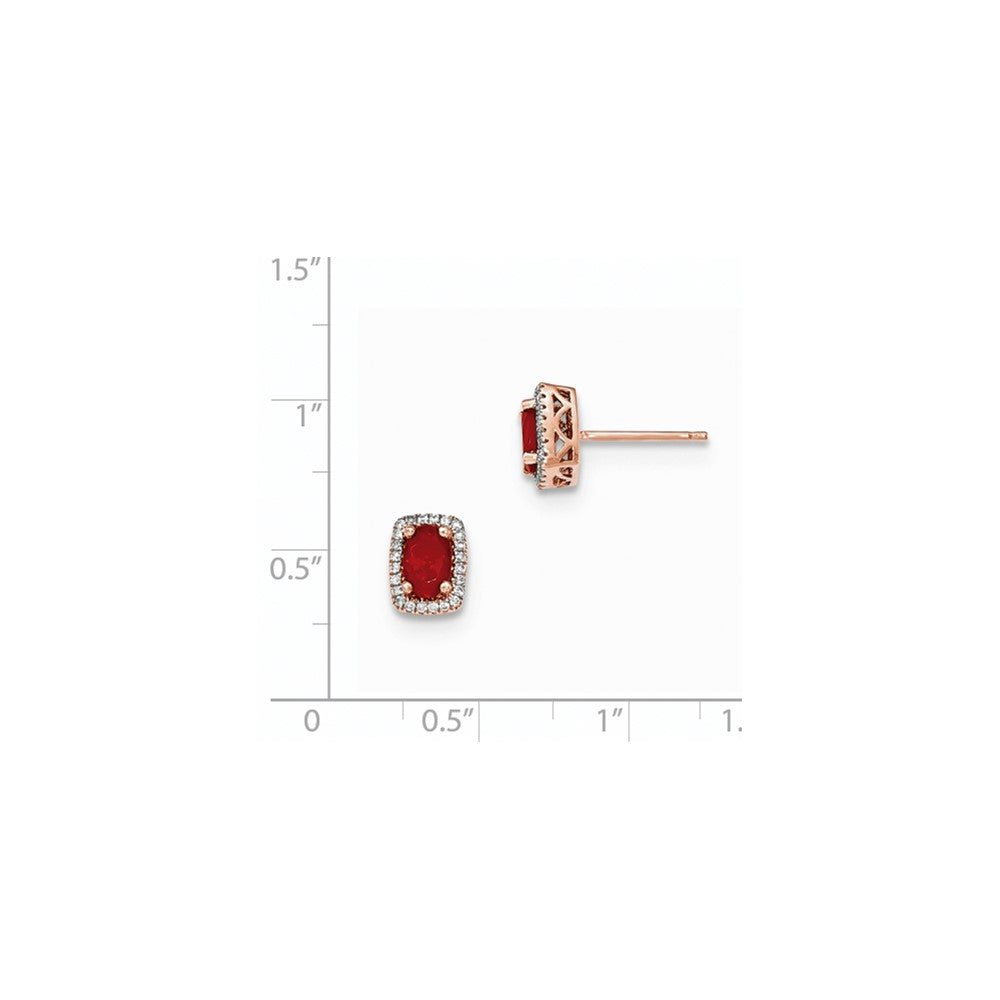 14k Rose Gold Oval Fire Opal & Real Diamond Rectangle Post Earrings