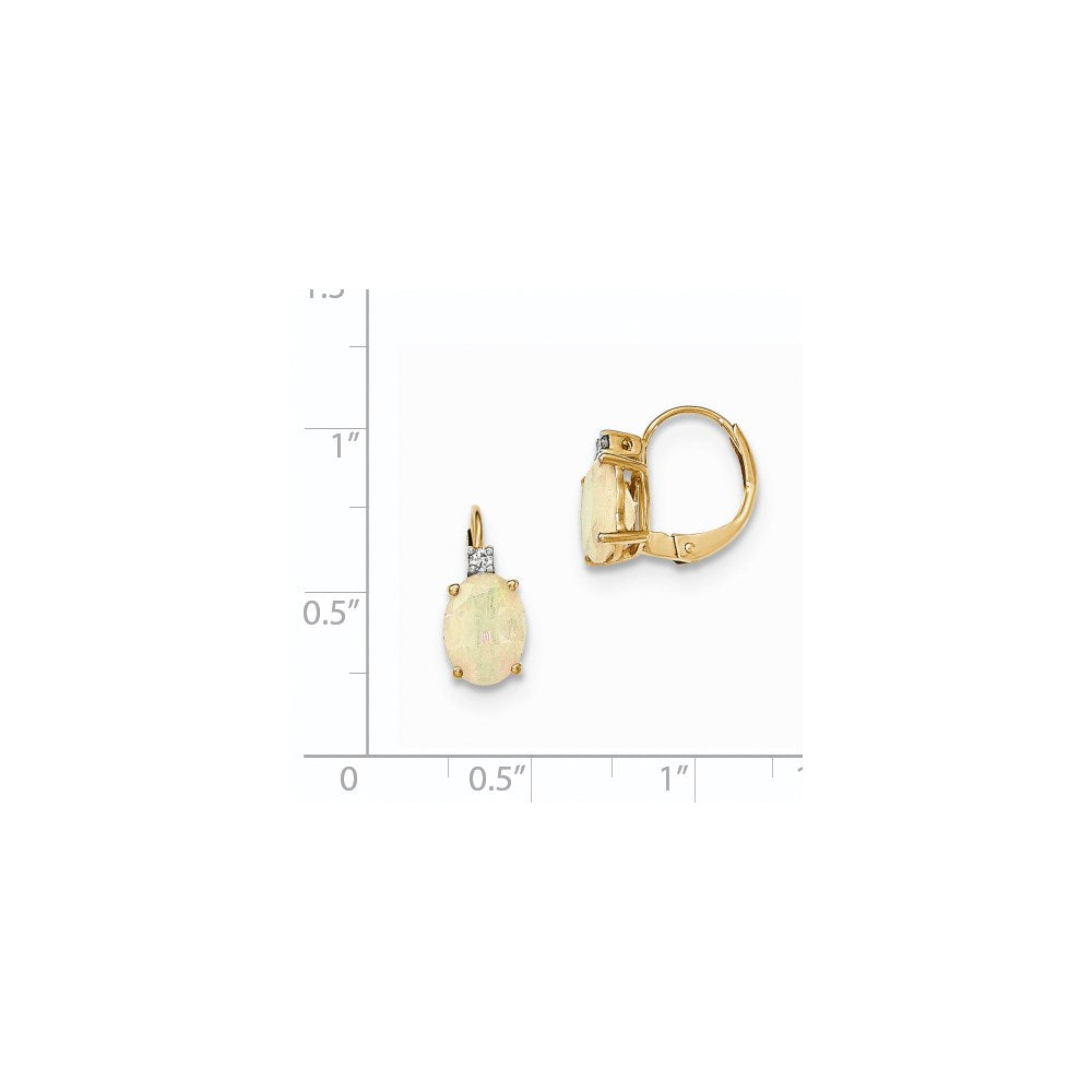 14k Yellow Gold Oval Australian Opal & Real Diamond Leverback Earrings