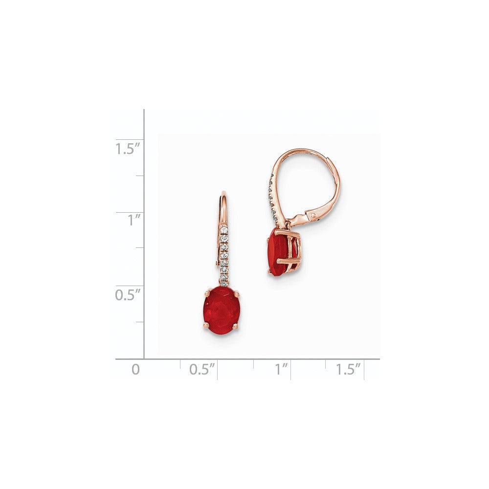 14k Rose Gold Oval Fire Opal & Real Diamond Leverback Earrings