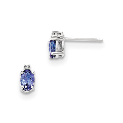 14k White Gold Oval Tanzanite & Diamond Post Earrings