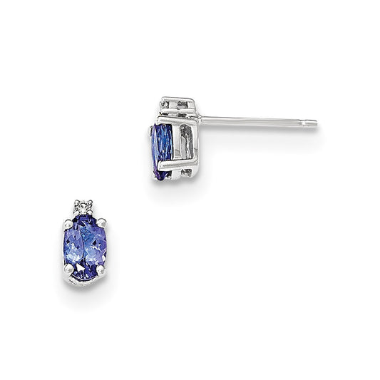14k White Gold Oval Tanzanite & Diamond Post Earrings