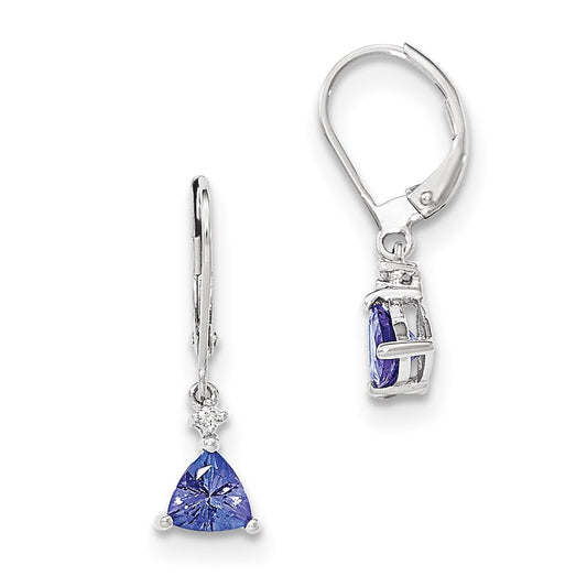 14k White Gold Trillion Tanzanite & Diamond Leverback Earrings