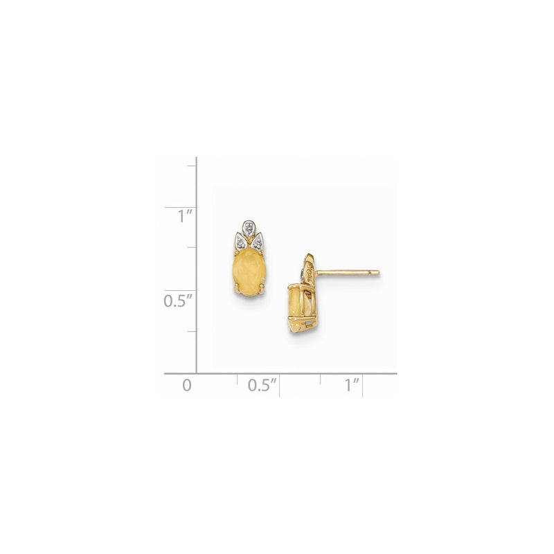 14k Yellow Gold Opal and Real Diamond Post Earrings