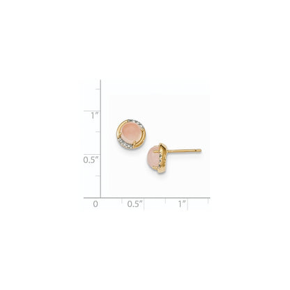 14k Yellow Gold Pink Chalcedony and Real Diamond Post Earrings