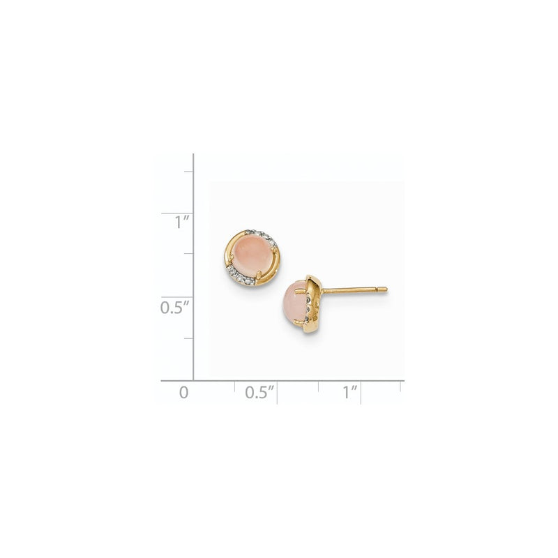 14k Yellow Gold Pink Chalcedony and Real Diamond Post Earrings