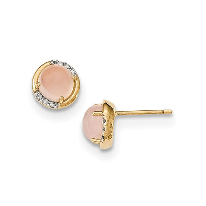 14k Yellow Gold Pink Chalcedony and Real Diamond Post Earrings
