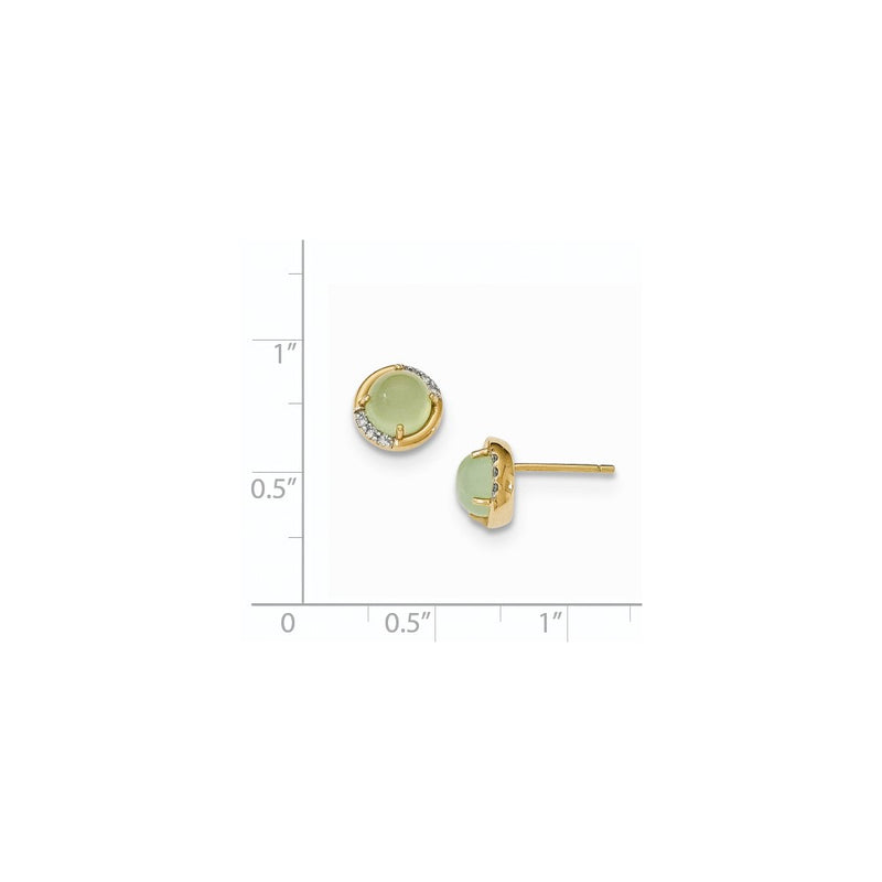 14k Yellow Gold Green Chalcedony and Real Diamond Post Earrings
