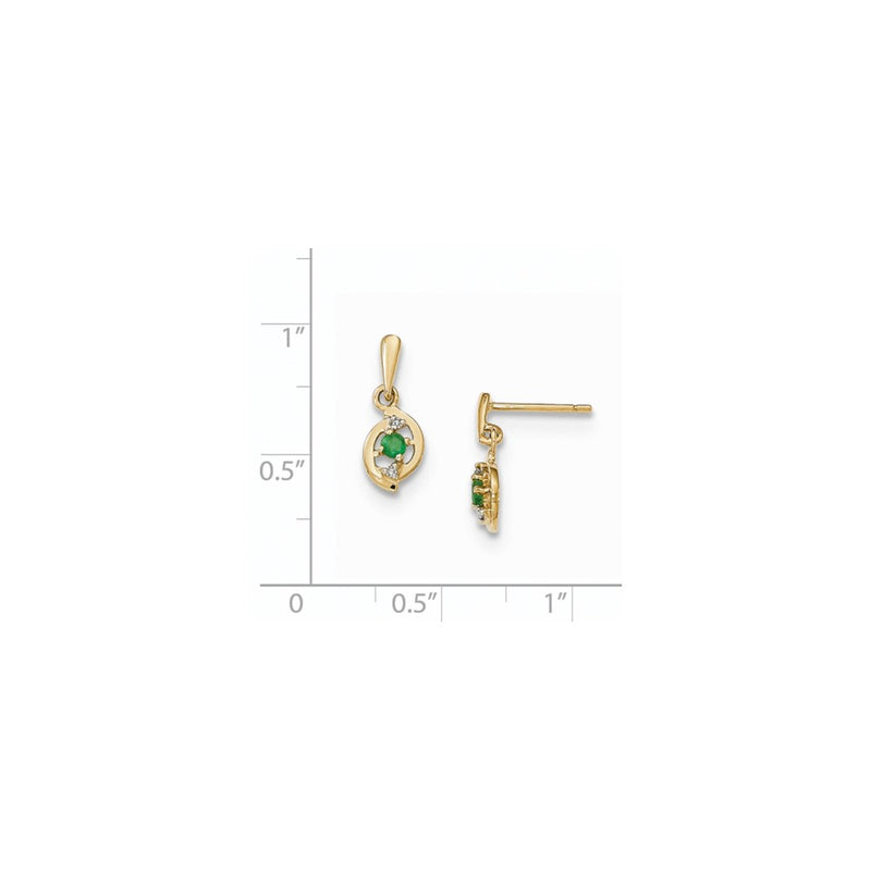 14k Yellow Gold Emerald and Real Diamond Post Dangle Earrings