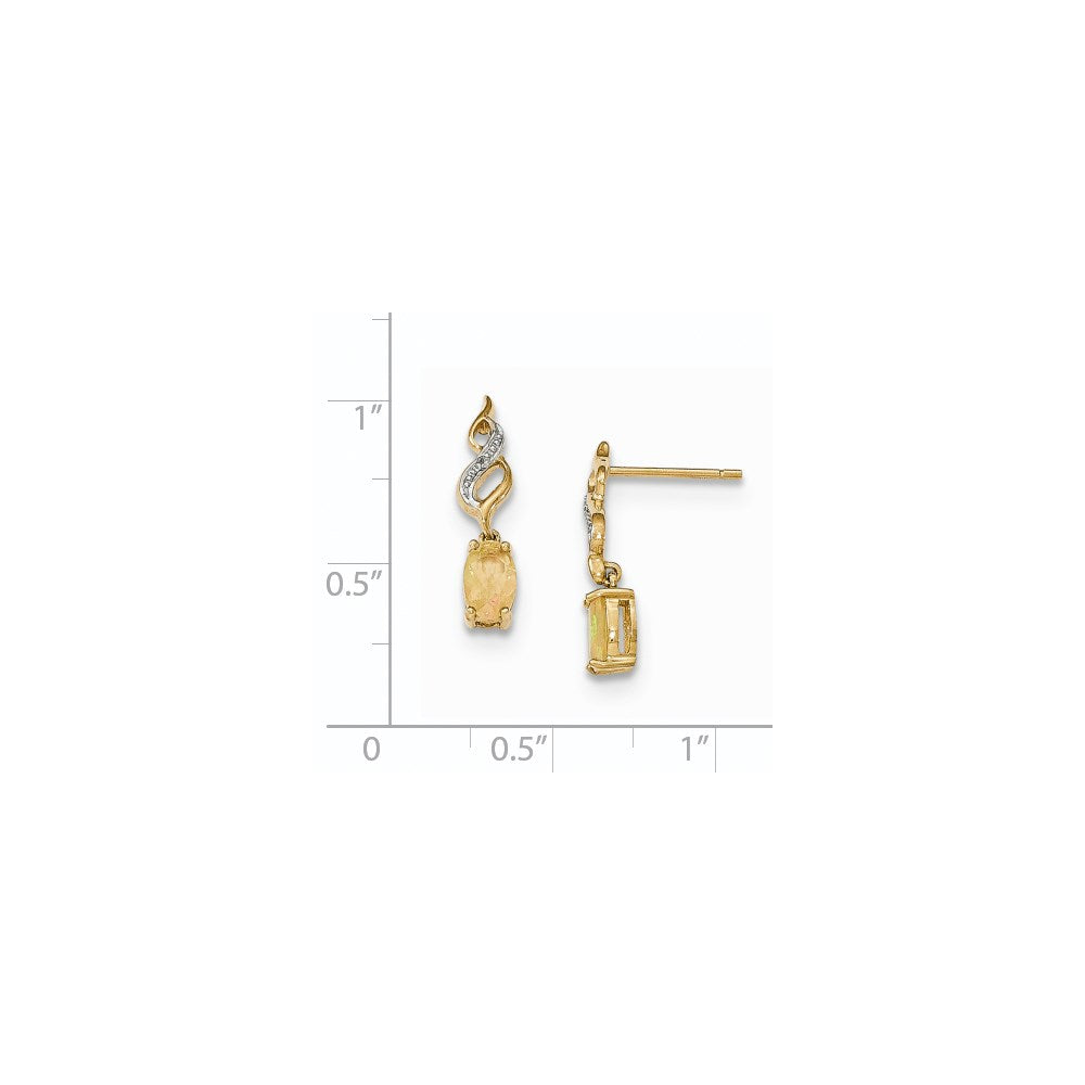 14k Yellow Gold Opal and Real Diamond Post Dangle Earrings