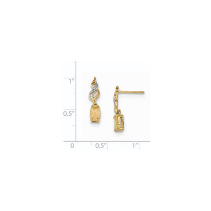 14k Yellow Gold Opal and Real Diamond Post Dangle Earrings