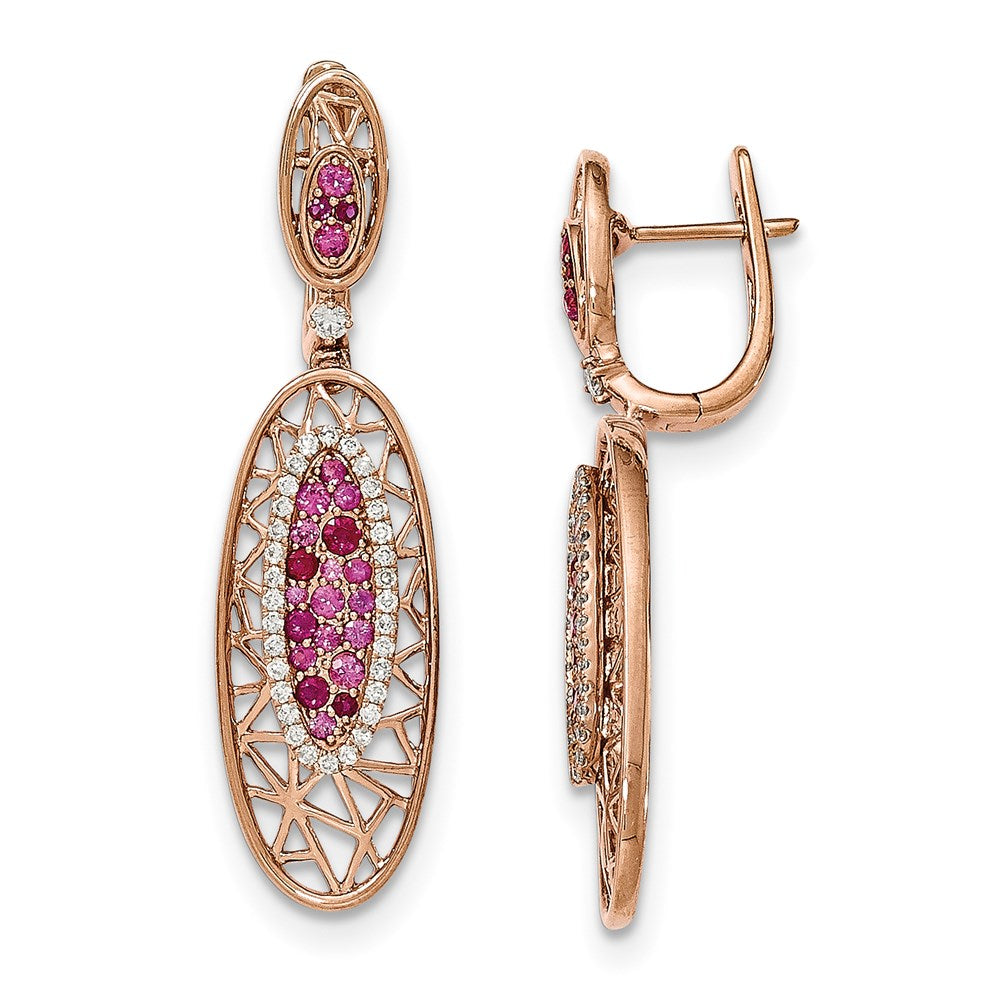 14k Rose Gold Real Diamond, Ruby & Sapphire Hinged Post Earring XE2750AA