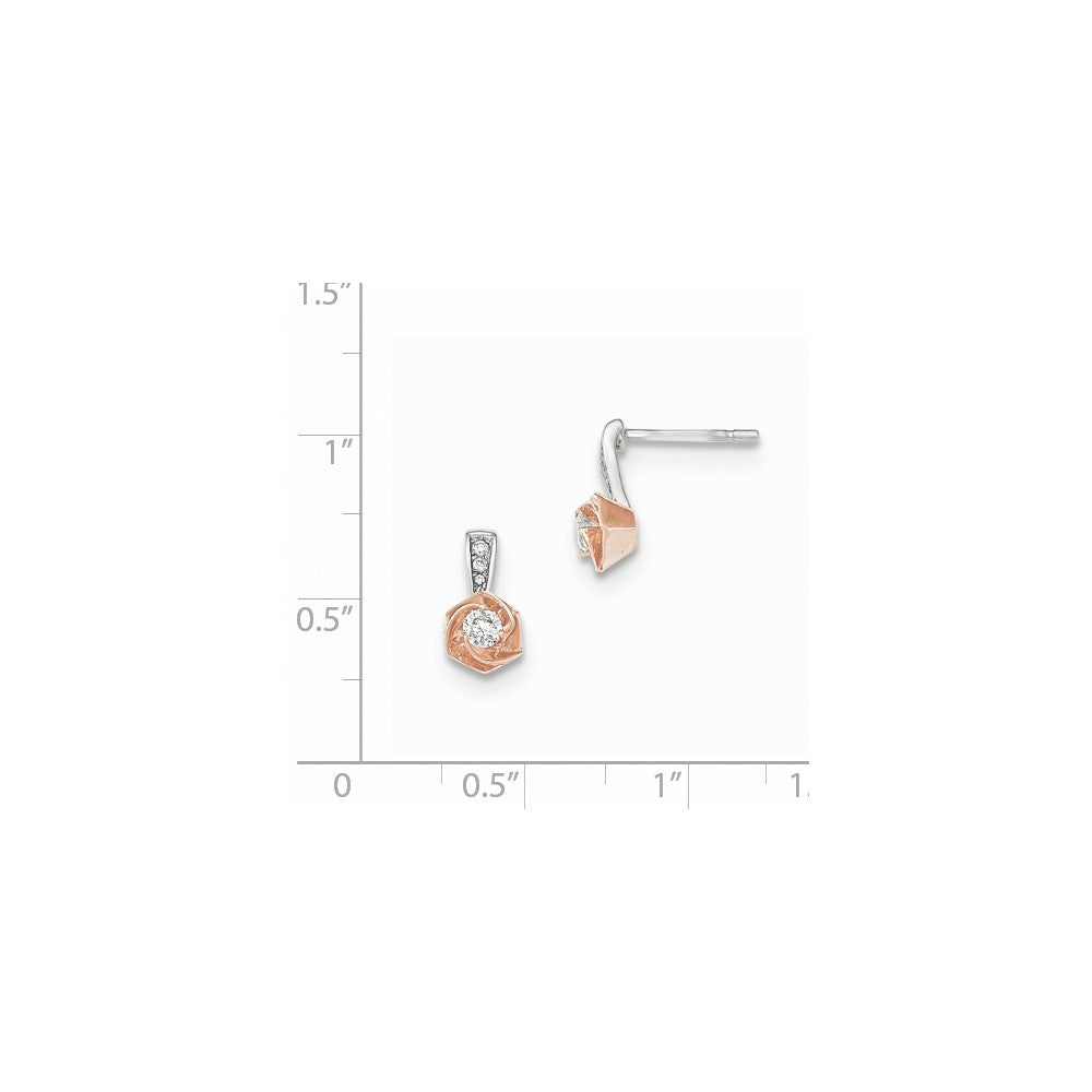 14K White Gold w/Rose Rhodium Real Diamond Post Earrings