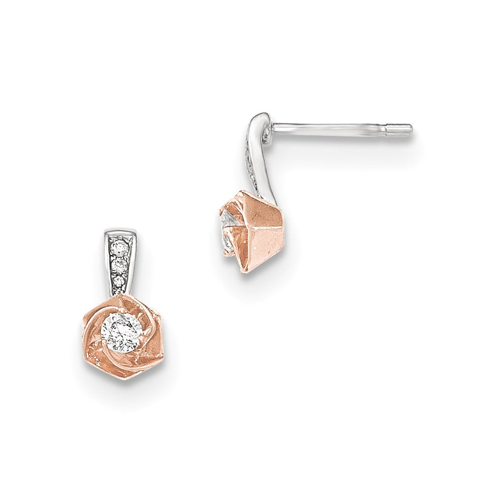 14K White Gold w/Rose Rhodium Real Diamond Post Earrings
